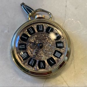 Harvester Gold Vintage Clock Pocket Watch Pendant Necklace